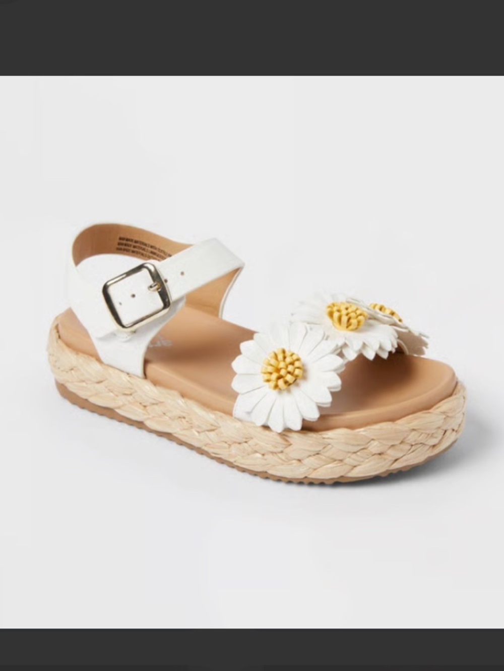 Girls Size 1 Daisy Platform Sandals White Floral Woven Espadrille Summer Cute